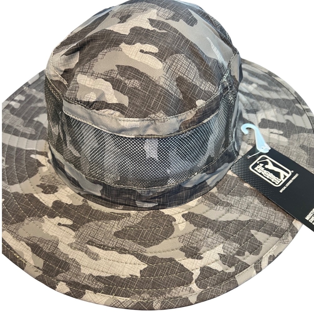 NWT PGA Tour Mens Grey Camo Solar Bucket Hat Mesh Vent Adjustable Chin Strap